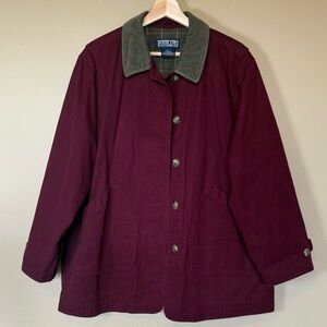 Lands' End Burgundy Plaid Chore Utility Jacket Size Large